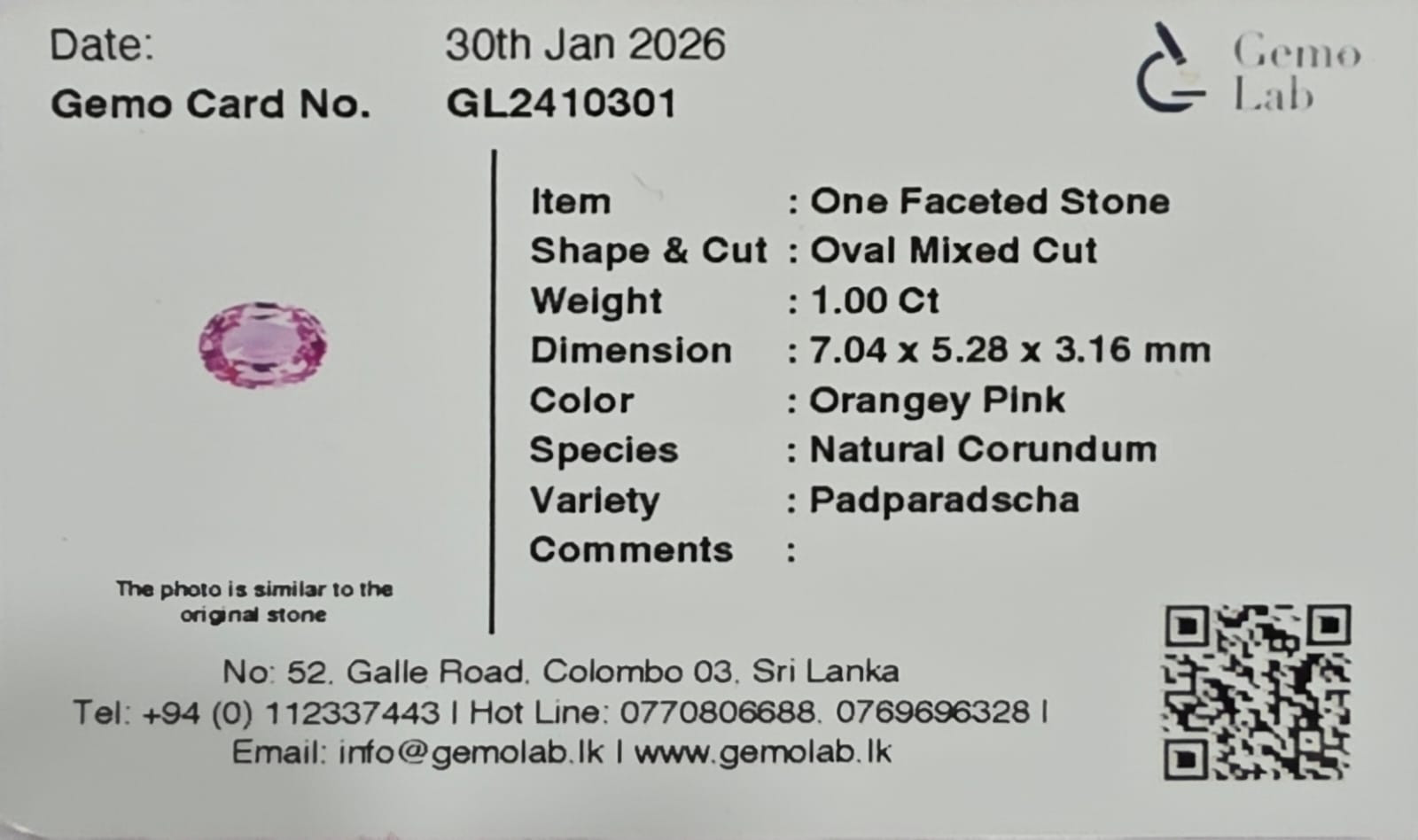 Certificate for Padparascha