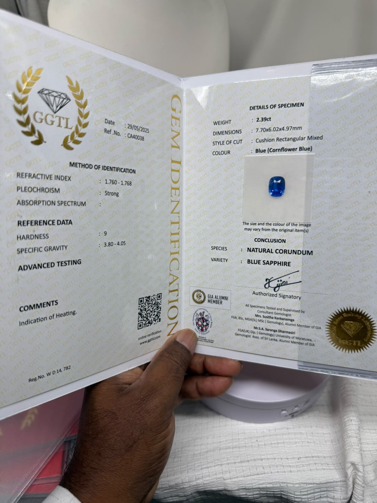 Certificate for NATURE BLUE SAPPHIRE