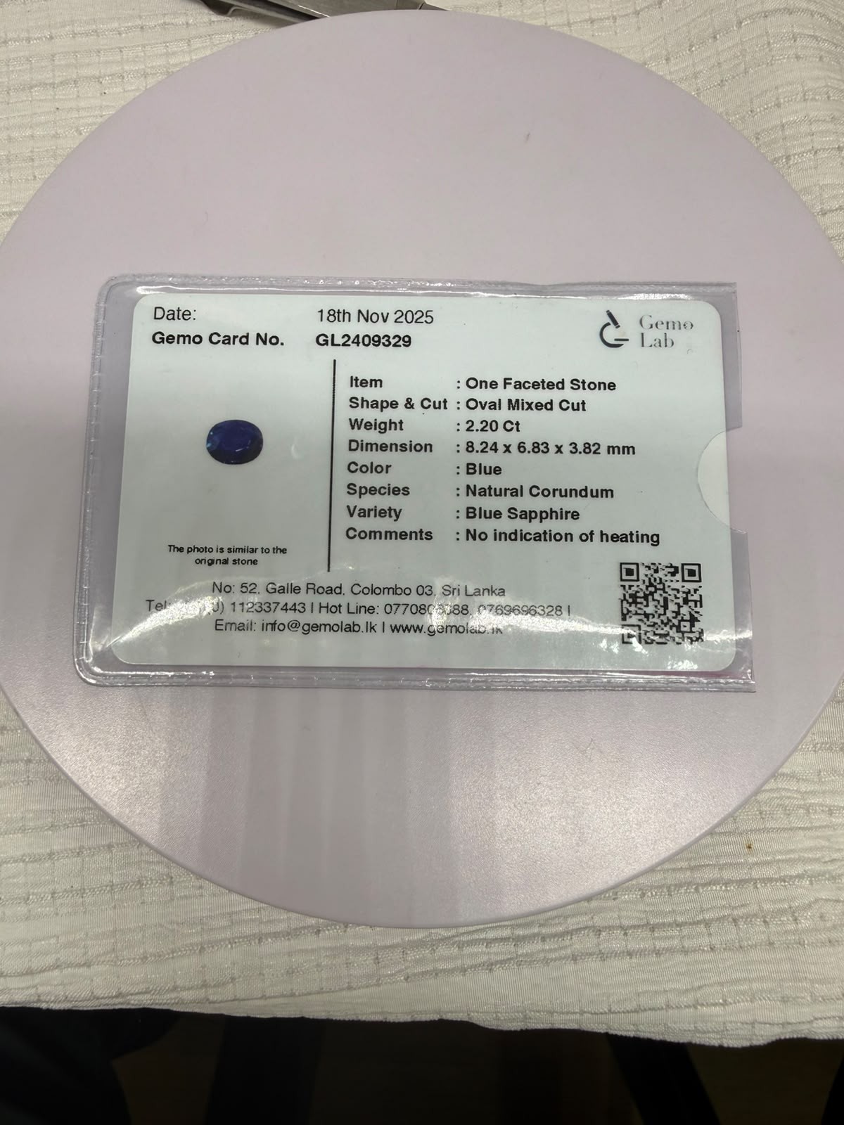 Certificate for PURE NATURE BLUE SAPPHIRE